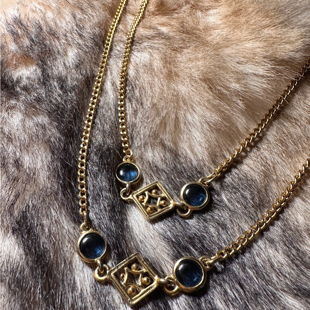 Vintage Austrian Azul Crystal Gold Tone Chain Necklace - Picture 3 of 6